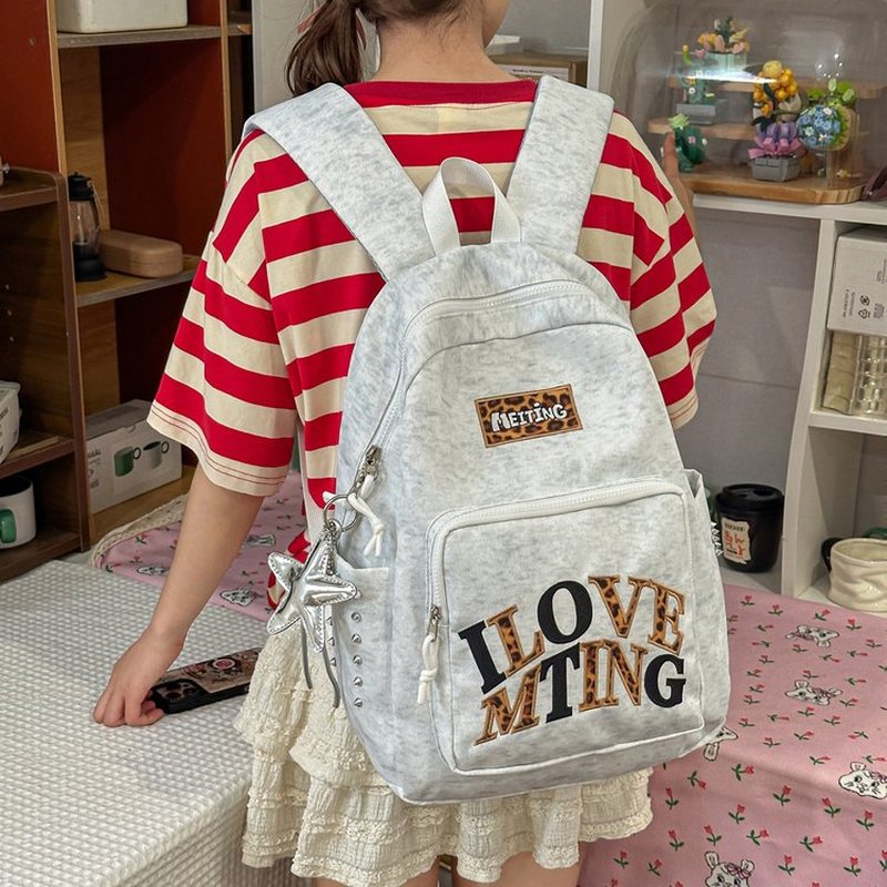 School Backpack Teen - Sac à dos gris Y2K pour